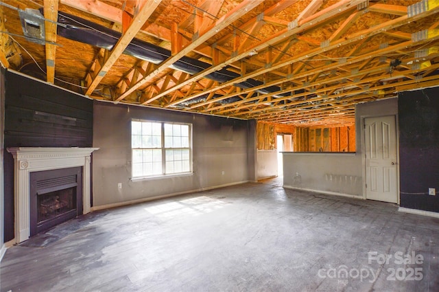 below grade area featuring a fireplace
