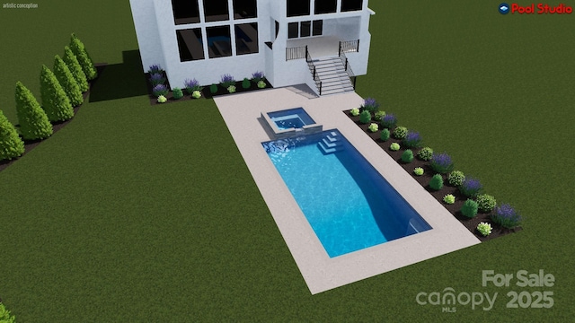 7679 Rabbit Cir, Denver, NC 28037 - view of pool featuring stairway, a pool with connected hot tub, and a patio area