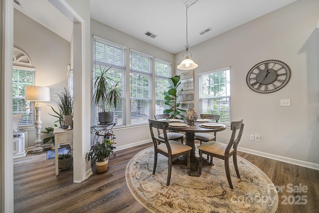 7123 Meyer Rd, Fort Mill, SC 29715 - dining room with baseboards, visible vents, and dark wood-type flooring