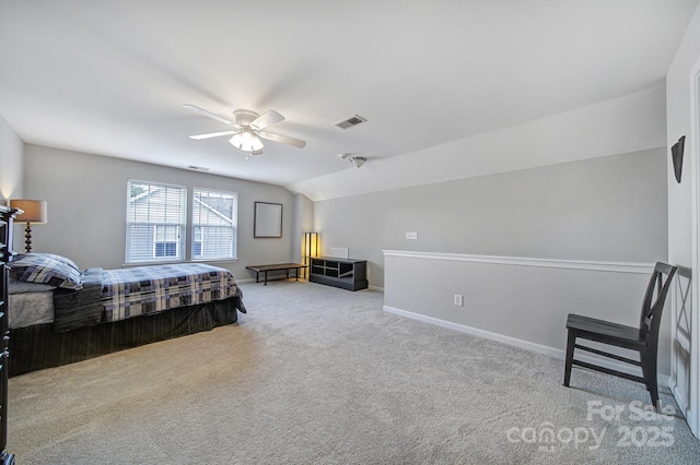 7123 Meyer Rd, Fort Mill, SC 29715 - bedroom featuring a ceiling fan, carpet, baseboards, lofted ceiling, and visible vents