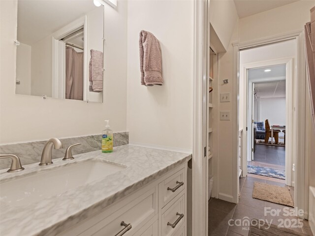 62 Cosmic Ln, Waynesville, NC 28786 - bathroom with tile patterned flooring, vanity, and a shower with shower curtain