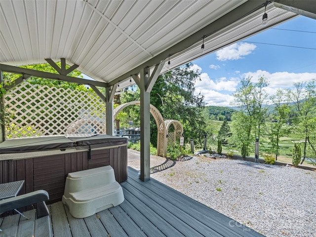 62 Cosmic Ln, Waynesville, NC 28786 - deck featuring a hot tub and a patio