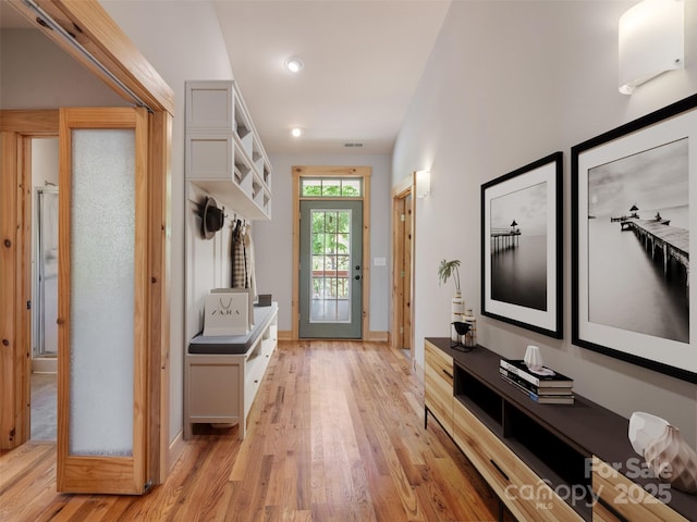 15 Sassy Ln, Asheville, NC 28805 - mudroom featuring light wood-style floors, baseboards, and recessed lighting