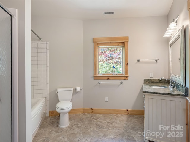15 Sassy Ln, Asheville, NC 28805 - full bathroom with vanity, toilet, baseboards, and bathtub / shower combination