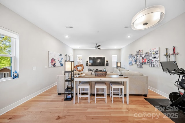 1115 Greenleaf Ave Unit B, Charlotte, NC 28202 - interior space with baseboards, ceiling fan, light wood finished floors, and visible vents