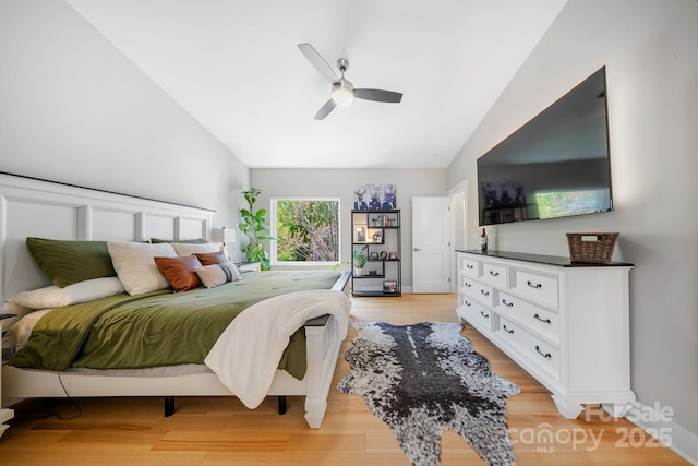 1115 Greenleaf Ave Unit B, Charlotte, NC 28202 - bedroom with a ceiling fan, high vaulted ceiling, and light wood finished floors