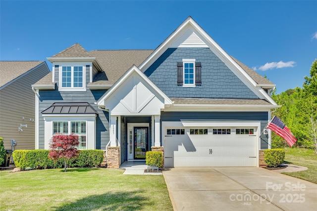 4083 Home Grown Way, Clover, SC 29710 - craftsman-style house with a standing seam roof, roof with shingles, a front yard, and concrete driveway