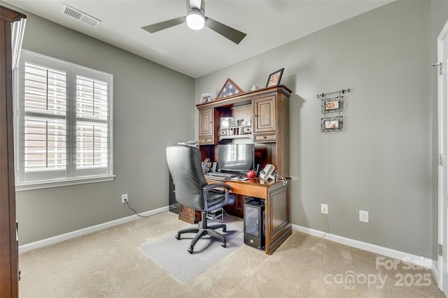 4083 Home Grown Way, Clover, SC 29710 - home office with light carpet, baseboards, visible vents, and ceiling fan