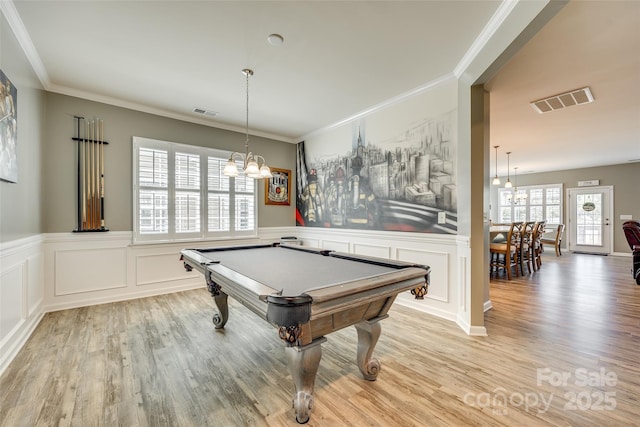 4083 Home Grown Way, Clover, SC 29710 - rec room with light wood-type flooring, visible vents, pool table, and a notable chandelier