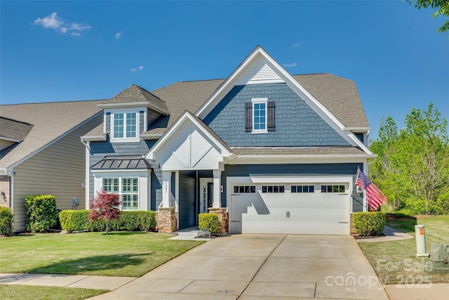 4083 Home Grown Way, Clover, SC 29710 - craftsman inspired home with a front lawn, a standing seam roof, driveway, a garage, and a shingled roof