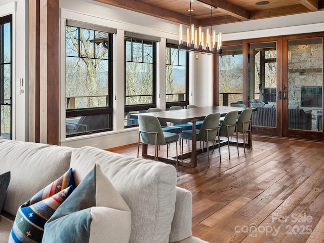 61 Back Bone Way Unit 203, Sylva, NC 28779 - dining room featuring hardwood / wood-style flooring, french doors, and beam ceiling