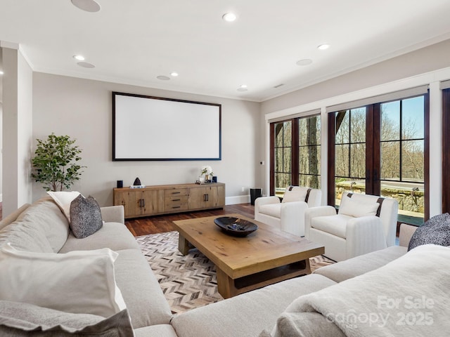 61 Back Bone Way Unit 203, Sylva, NC 28779 - cinema featuring baseboards, recessed lighting, crown molding, and wood finished floors