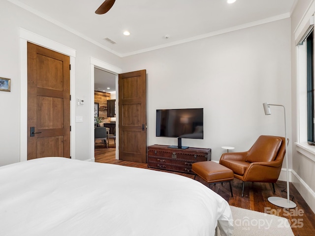 61 Back Bone Way Unit 203, Sylva, NC 28779 - bedroom with visible vents, wood finished floors, ornamental molding, and recessed lighting