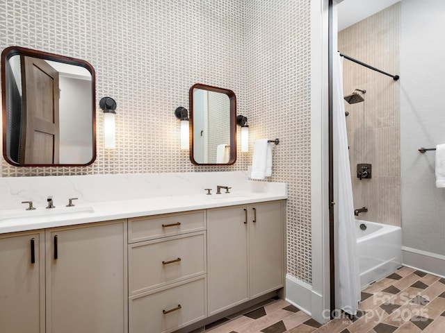 61 Back Bone Way Unit 203, Sylva, NC 28779 - bathroom with baseboards, shower / tub combo, double vanity, and a sink