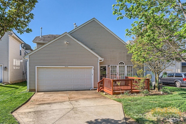 3939 Archer Notch Ln, Huntersville, NC 28078 - traditional home with a front lawn, a garage, driveway, and a deck