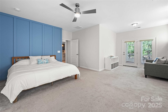 2333 Talon Point Cir, Fort Mill, SC 29715 - bedroom featuring access to outside, light carpet, a ceiling fan, and baseboards