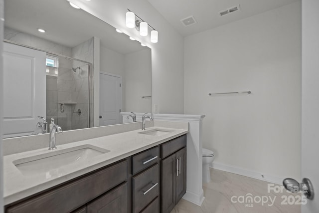 124 Canary Ln Unit 7, Mooresville, NC 28115 - full bath featuring marble finish flooring, toilet, baseboards, a stall shower, and double vanity