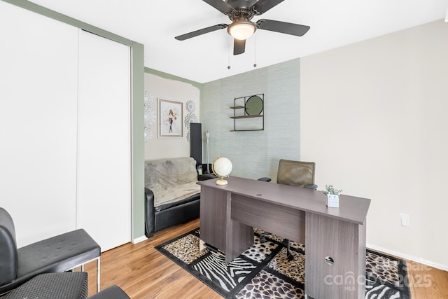 7407 Mystic Ln, Charlotte, NC 28227 - office featuring baseboards, a ceiling fan, and light wood finished floors