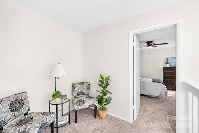 7407 Mystic Ln, Charlotte, NC 28227 - living area with carpet, a ceiling fan, and baseboards