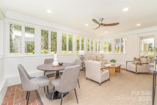 426 Walden Trl, Waxhaw, NC 28173 - sunroom with ornamental molding, baseboards, recessed lighting, brick floor, and french doors