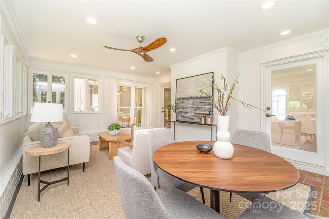 426 Walden Trl, Waxhaw, NC 28173 - dining room with ceiling fan, ornamental molding, and recessed lighting
