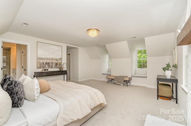 426 Walden Trl, Waxhaw, NC 28173 - bedroom featuring baseboards, vaulted ceiling, light carpet, and visible vents