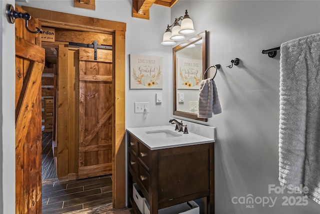 bathroom featuring wood finish floors and vanity