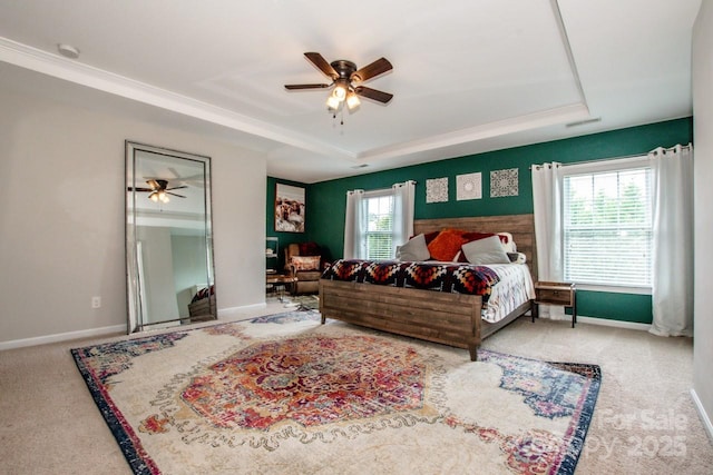 10707 Charmont Pl, Huntersville, NC 28078 - bedroom with a raised ceiling, carpet flooring, baseboards, and ceiling fan