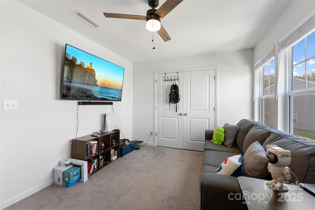548 Dutch White Dr, Clover, SC 29710 - carpeted living room featuring ceiling fan and baseboards