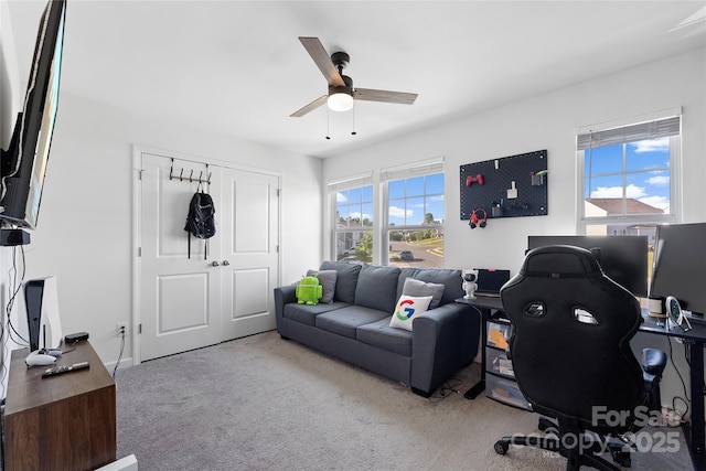 548 Dutch White Dr, Clover, SC 29710 - carpeted living room with ceiling fan and an office area