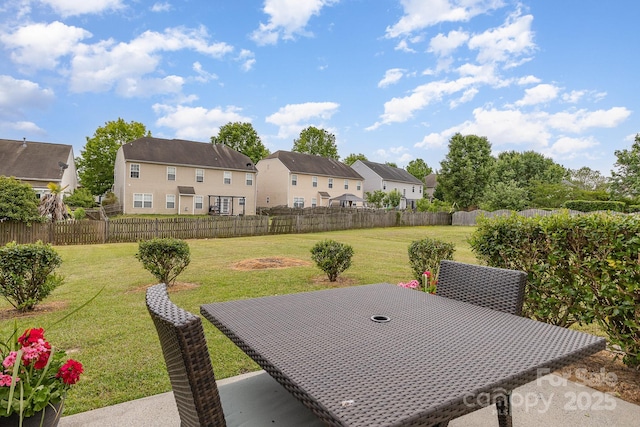 view of patio / terrace featuring a residential view and a fenced backyard