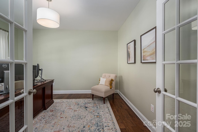3017 Winged Teal Ct, Belmont, NC 28012 - home office featuring baseboards, dark wood-style flooring, and french doors