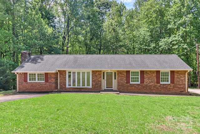 182 Freedom Mill Rd, Gastonia, NC 28052 - single story home featuring a front lawn, a chimney, brick siding, and roof with shingles
