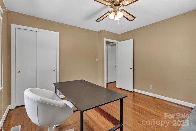 182 Freedom Mill Rd, Gastonia, NC 28052 - office area with baseboards, light wood-type flooring, visible vents, and a ceiling fan