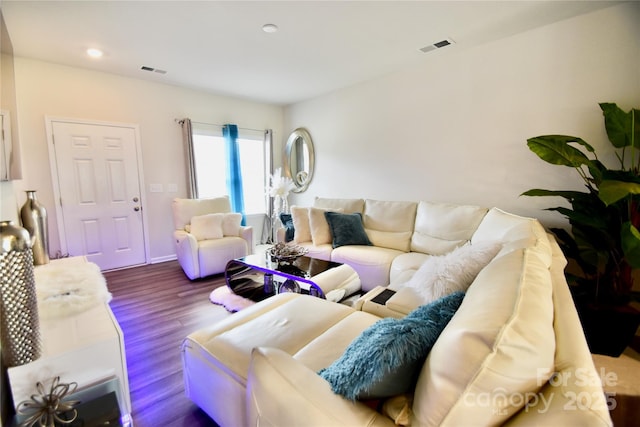 525 San Marco Dr, Gastonia, NC 28056 - living room with wood finished floors, visible vents, and recessed lighting