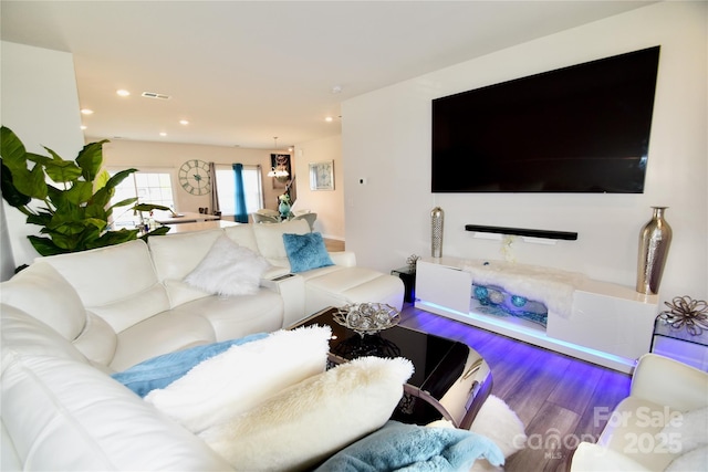 525 San Marco Dr, Gastonia, NC 28056 - living room featuring recessed lighting, wood finished floors, and visible vents