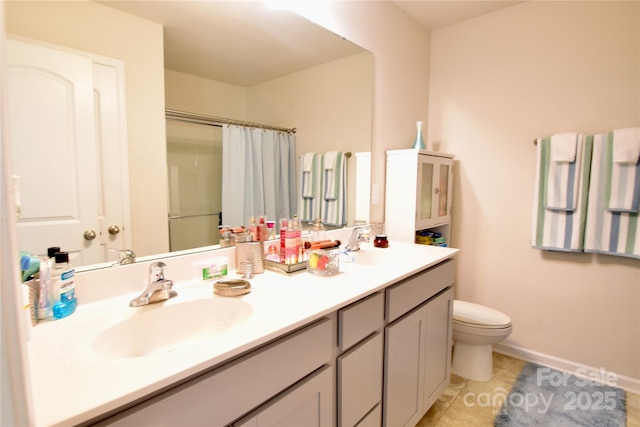 525 San Marco Dr, Gastonia, NC 28056 - full bath with a shower with shower curtain, tile patterned floors, toilet, and a sink
