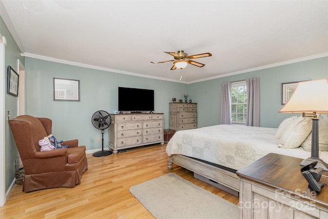 106 S Oakwood Dr, Kings Mountain, NC 28086 - bedroom featuring a ceiling fan, baseboards, ornamental molding, and wood finished floors