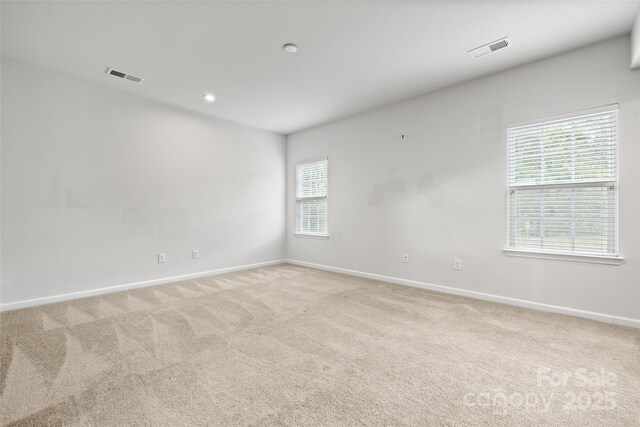 1933 Tin Roof Ln, Monroe, NC 28112 - spare room featuring baseboards, visible vents, a wealth of natural light, and light colored carpet