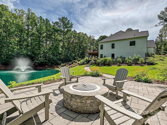 view of patio / terrace featuring a fire pit