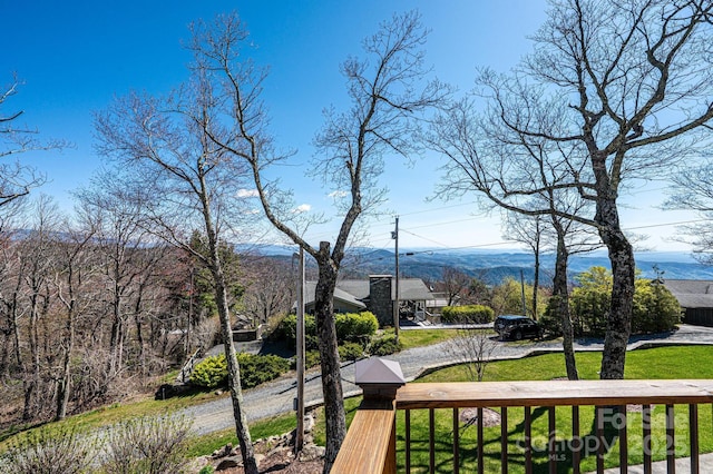 view of community with a lawn and a mountain view