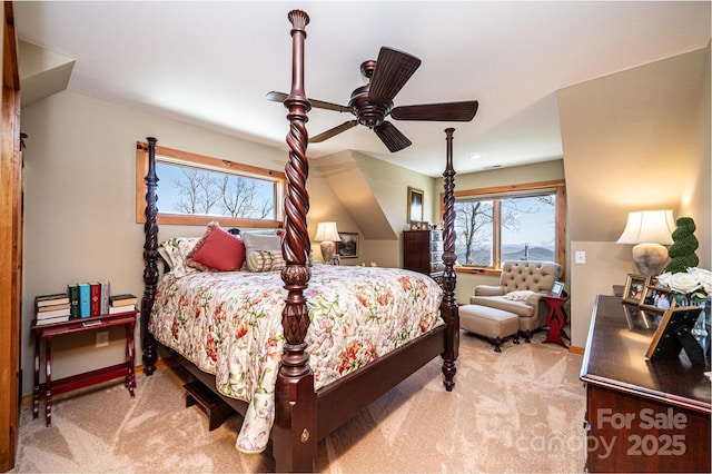 carpeted bedroom featuring a ceiling fan