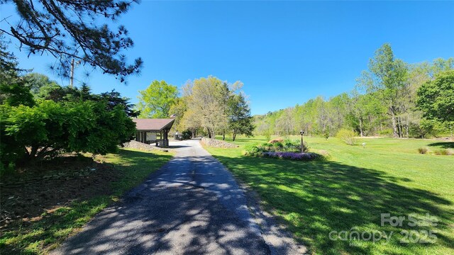 3190 Holly Rd, Connelly Springs, NC 28612 - view of asphalt driveway featuring a forest view