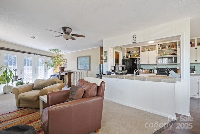 3190 Holly Rd, Connelly Springs, NC 28612 - living room featuring a ceiling fan and a textured ceiling