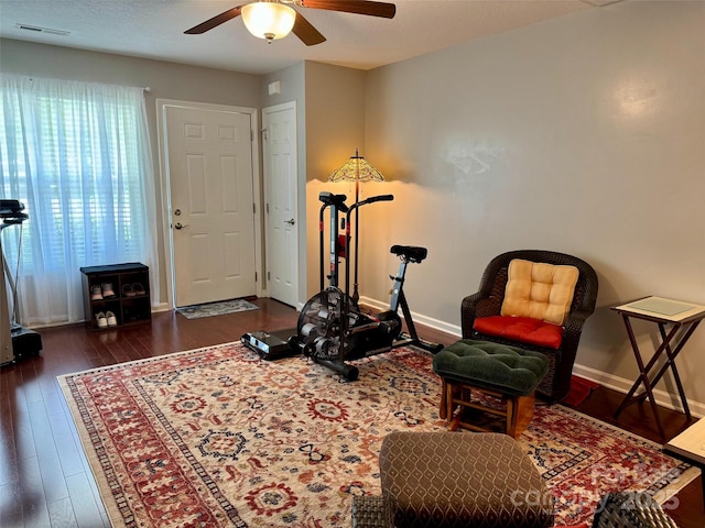 57 Sunny Meadows Blvd, Arden, NC 28704 - workout room featuring visible vents, wood finished floors, baseboards, and ceiling fan