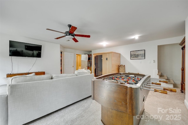 7122 Forest Ridge Rd, Matthews, NC 28104 - living room featuring ceiling fan and light carpet