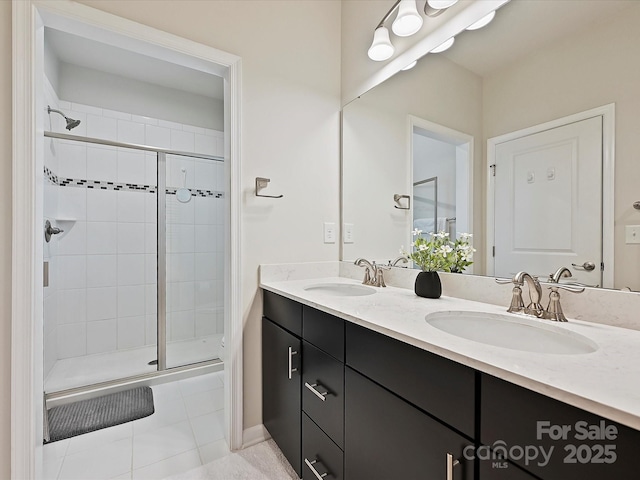 12641 Glowing Peak Rd, Huntersville, NC 28078 - full bathroom with a sink, a shower stall, and double vanity