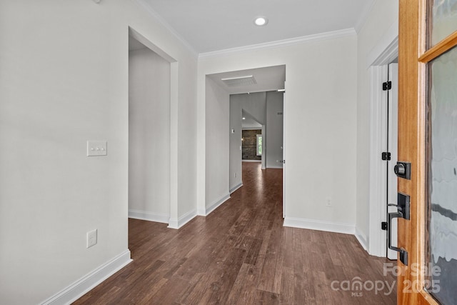 4034 Daugherty Rd, China Grove, NC 28023 - corridor with wood finished floors, crown molding, and recessed lighting