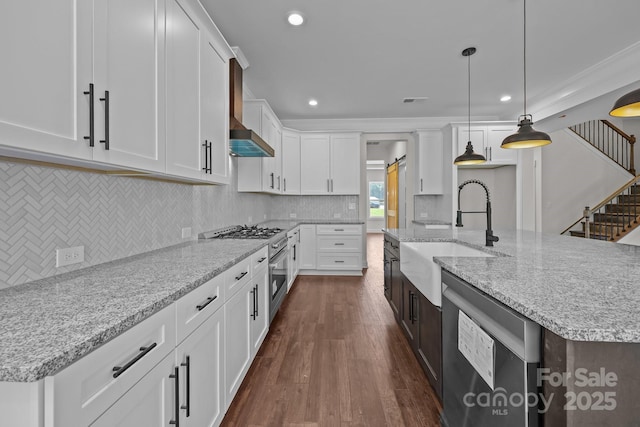 4040 Daugherty Rd, China Grove, NC 28023 - kitchen featuring stainless steel dishwasher, white cabinets, dark wood-style floors, light stone counters, and recessed lighting
