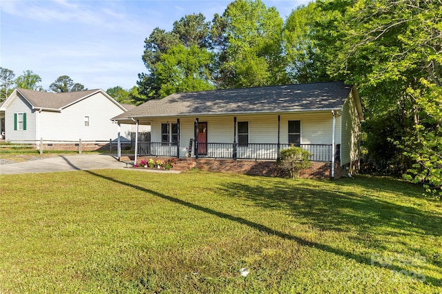 304 W Fourth St, Cherryville, NC 28021 - view of front of house featuring driveway, covered porch, fence, crawl space, and a front yard